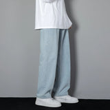 GETADME 2026 New Korean Men's Casual Long Jeans Classic Man Straight Denim Wide-leg Pants Solid Color Light Blue Grey Black