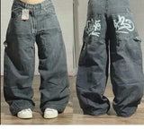 GETADME American New Fashion Blue Washed Loose Tooling Jeans Women Y2K Gothic Hip Hop Popular Casual Joker Wide Leg Straight Pants