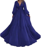 GETADME Bridalaffair 플리츠 튤 프린세스 프롬 드레스 V넥 롱 퍼프 슬리브 플러스 사이즈 이브닝 드레스 우아한 드레스 여성 웨딩 파티용