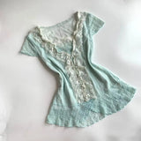 GETADME Lace Dress 2-piece Sweet Vintage Slim T shirt High Waist Elegant Mini Skirt Summer Korea Womens Dresses Y2k Party Dress Clothes