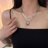 GETADME Gothic Punk Bow Heart Sun Star Moon Pendant Snake Chain Necklace Men Women Hip Hop Vintage Y2K EMO Grunge Jewelry Accessories