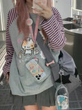 Getadme Y2k Harajuku Kawaii Striped Hoodie Women Japanese Fashion Patchwork Cartoon Print Sweatshirt Female Autumn New In