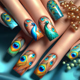 GETADME 24pcs/set medium long fake nails fashion butterfly feather forest sea wave design gradient blue purple green press on false nail