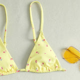 GETADME Yellow Floral Print Swimwear Mesh Cove Ups 3 Piece Bikini Set Damen Sexy Swimsuit Women 2025 Beach Wear Bikinis Swimming Wear