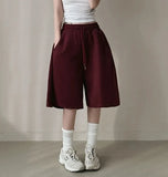 GETADME Summer Drawstring Wide Leg Shorts Women Fitness Running Loose Casual Large Sports Shorts Sweat Short High Elastic Lace Up Pants