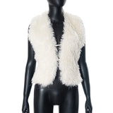 GETADME Sexy Temperament Fluffy Tops For Women High Street Y2K Nightclub Outfits Faux Fur Backless Lacing Solid 2025 Vest Waistcoat