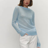 GETADME Talenza Round Neck Knit Pullover Women Summer Casual Solid Long Sleeve Shirt Top 2025 Loose High Street Office Lady Sweater Top