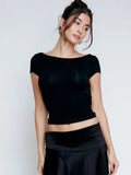 GETADME Women's O Neck Short Sleeve Backless Ruched Crop Top Y2K Streetwear Summer Spring Casual T-Shirt Dropshipping