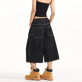 GETADME 2026 Summer American Retro Denim Cropped Pants for Men and Women Street Loose Wide-leg Shorts Y2K Hip-hop Street Dance Pants