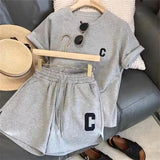 GETADME ﻿ 2 Piece Set Women Summer Loose Short Sleeve T-Shirt Casual Shorts Sports Print Letter Casual Suit Large Size Short Pajamas