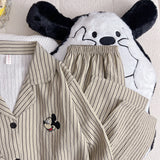 GETADME Mickey Mouse Strip Print Woman's Pajamas Set Autumn Winter Household Clothes Sweet Cute Pajamas Cartoon Student Homewear Korean