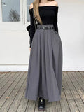 GETADME Women High Waist Jupe Korean Pleating Swing Skirt Vintage Fashion 2026 Spring Office Falda Holiday Loose Solid Long Skirt