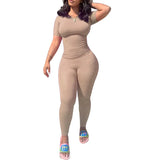 GETADME Lounge Wear Ribbed Casual 2 Piece Summer Shorts Set For Women  Sleeve Top+Elastic Leggings Outfits
