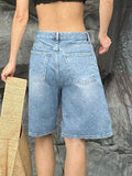 GETADME Y2K Summer Denim Shorts for Women Streetwear 90s Washed Cat Whiskered Casual Loose Knee-length Comfy Bermuda Jorts