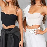 GETADME 민소매 여름 캐주얼 바디콘 블랙 화이트 스트랩 튜브탑 스키니 스포티 피트니스 베이직 올매치 코르셋 하이 스트리트 탑