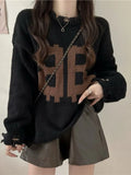 Getadme-French New Lazy Wind Letter Printed Sweater Women Autumn And Winter Street Fashion Retro Loose Casual Pullover Sweater Tops