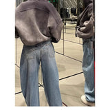 GETADME Loose Wide Leg Womens Jeans Casual  Pants Trousers Vintage Retro Design American Style Chic Distressed Oversized Fashion