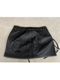 Getadme  Summer Women Vintage Pu Faux Leather Mini Hip Wrap Skirt Gyaru Punk Design 2000s Aesthetic Tide Y2k Streetwear Cyber Grunge 90s