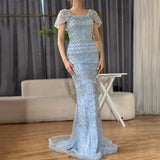 GETADME Serene Hill 2025 Arabic White Mermaid  Short  Beaded Long Evening Dresses Gowns For Occasion Customized