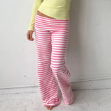 GETADME Womens Casual Pajama Pants Striped Low Waisted Lounge Pants Elastic Waist Drawstring Long Trousers