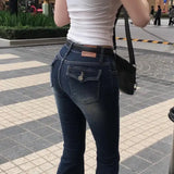 GETADME Low Waist Flared Jeans Slimming Legs Plump Hips Bla ey Cotton Stretch Denim Pants Women's Faion Spring 2025