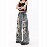 GETADME Oversize Blue Ripped Old Hot Girl Y2k American Retro High Waist Fashion Men And Women Hip Hop Straight Loose Wide Legs Jeans