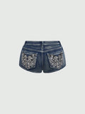 GETADME Low Rise Distressed Denim Shorts Female Jeans Womens Jeans Shorts Vintage Y2K Punk Style Embroidered Hot Pants
