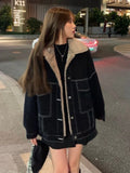 Getadme  New Korean Fashion Winter Women Coat Warm Lapel Denim Thick Jacket Casual Work Clothes Cotton Padded Jackets for Women Tops
