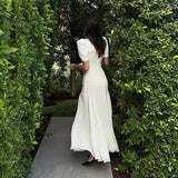 GETADME Elegant Temperament Bow Summer Casual Maxi Dresses V-Neck Y2K Women's Long Dress Evening Party Office Holiday Vestidos