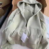 GETADME 한국 스타일 짧은 후드 재킷 여성용 달콤한 흰색 느슨한 얇은 상의 모든 종류의 옷에 매치 초가을 패션