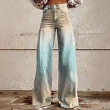 GETADME Vintage Floral Print Wide-leg pants for women High waist straight pants Spring Summer Loose Pant Street Fashion y2k clothes