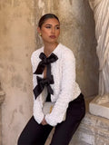 Sequins Sparkling Bow Jackets Women Shiny Evening Christmas Short Coats Female Elegant Long Sleeve Chic Partywear Tops