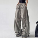 GETADME Woman Y2K Parachute Gray Pants Harajuku Streetwear Letter Embroidery Wide Leg Trousers Oversize Pockets Baggy Cargo Sweatpants