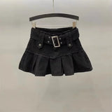 GETADME Gothic High Waisted Retro Y2k Skirt Letter Embroidery Patchwork Zipper Denim Pleated Mini Skirt Harajuku Womens Short Skirts