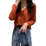 GETADME Women's Long Sleeve Cropped Cardigan V Neck Button Down Knit Lady Autumn Spring Knitted Single-breasted Cardigan Sweaters