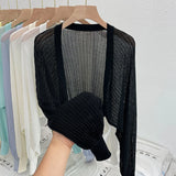 GETADME Gilet court en soie glacée, fin et uni, protection solaire, pour femmes et filles, style décontracté d'été, manches longues.