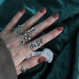 Getadme 4PCS/Set Forest Vine Leaf Flower Ring Vintage Punk Antique Carved Midi Finger Ring Women Bohemian Rings For Men Jewelry Gifts