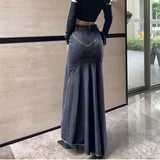 GETADME Maxi Skirt Women Casual Mermaid Streatwear High Waist Zipper Denim Skirts Y2k Streetwear Loose Long Mom Jeans Ankle Lenth Summer