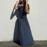 GETADME Off Shoulder Elegant Short Sleeve Shirring Low Waist A-line Long Dress Solid Slim Party Fashion Summer Ruched Patchwork Vestidos