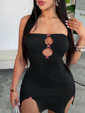 GETADME Women's solid color suspender hollow out heart-shaped hip hugging dress