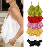 GETADME Lightweight Chiffon Spaghetti Strap Crop Top Women's Summer Ruffled Flowy Short Cami Casual Daily Party Tanks Sleeveless Blouse