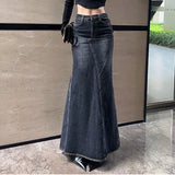 GETADME Maxi Skirt Women Casual Mermaid Streatwear High Waist Zipper Denim Skirts Y2k Streetwear Loose Long Mom Jeans Ankle Lenth Summer