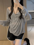 GETADME Sexy Pullovers Women T-shirts Casual Tops Long Sleeve Basic Clothes Autumn All-match Simple Tee Shirt Slim Gentle Seductive
