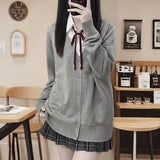 GETADME Japanese fashion solid color V-neck knitted sweater,original newJK uniform cardigan top,autumn and winter women's cotton sweater