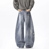 GETADME Spring And Autumn Korean Style Large Pocket Workwear Jeans Street Worn Men'S Curved Knife Pants Casual Wide Leg Pants