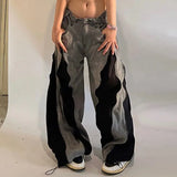 GETADME American Y2K Street Color Stitching Washed Jeans Female Y2K Harajuku Hip Hop Popular Baggy Slim Spice Girl Wide-leg Mop Pants