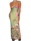 Getadme-Women Vintage Spaghetti Strap Maxi Dress Sexy Low Cut Backless Floral Satin Slip Long Dress Y2k Cami Bodycon Dress