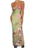 Getadme-Women Vintage Spaghetti Strap Maxi Dress Sexy Low Cut Backless Floral Satin Slip Long Dress Y2k Cami Bodycon Dress