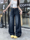 GETADME 2025 Cyber Y2K Fashion Letter Embroidery Washed Blue Baggy Jeans Pants For Women Clothing Wide Leg Lady Trousers Pantalon Femme