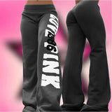 GETADME 2000s American retro letter print casual trousers versatile hot girl style high street Harajuku style women's casual trousers